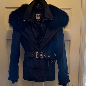 M Miller Furs ski jacket with fox fur collar in perfect condition. XS.